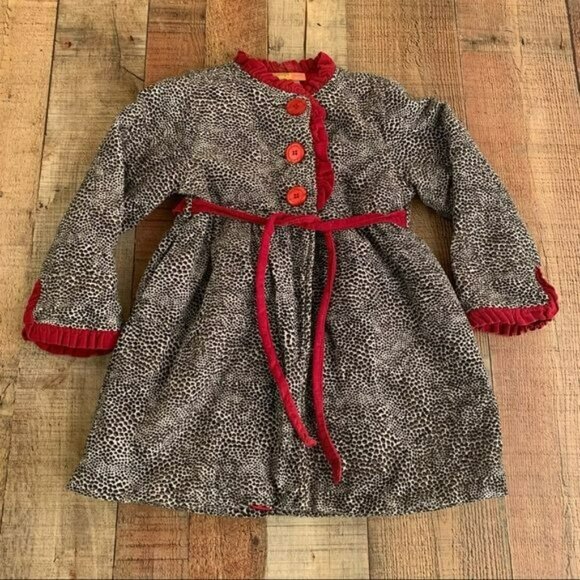 Penelope Mack Girls size 5 Leopard Print Coat With Red Trim - Picture 1 of 7